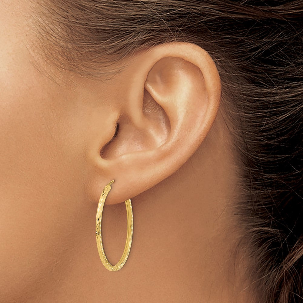 14k 1.35mm Diamond-cut Square Tube Endless Hoop Earrings