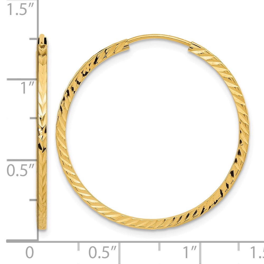 14k 1.35mm Diamond-cut Square Tube Endless Hoop Earrings