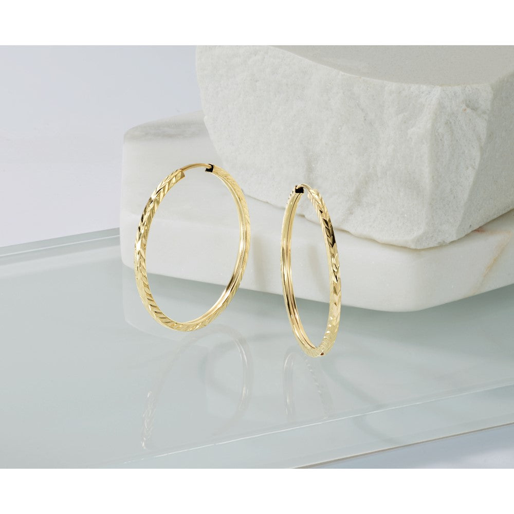14k 1.35mm Diamond-cut Square Tube Endless Hoop Earrings