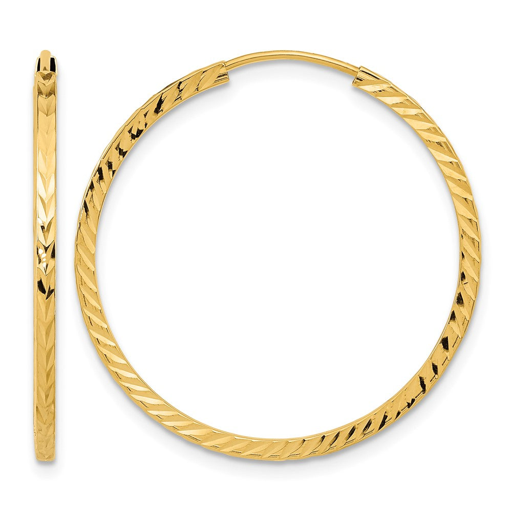 14k 1.35mm Diamond-cut Square Tube Endless Hoop Earrings