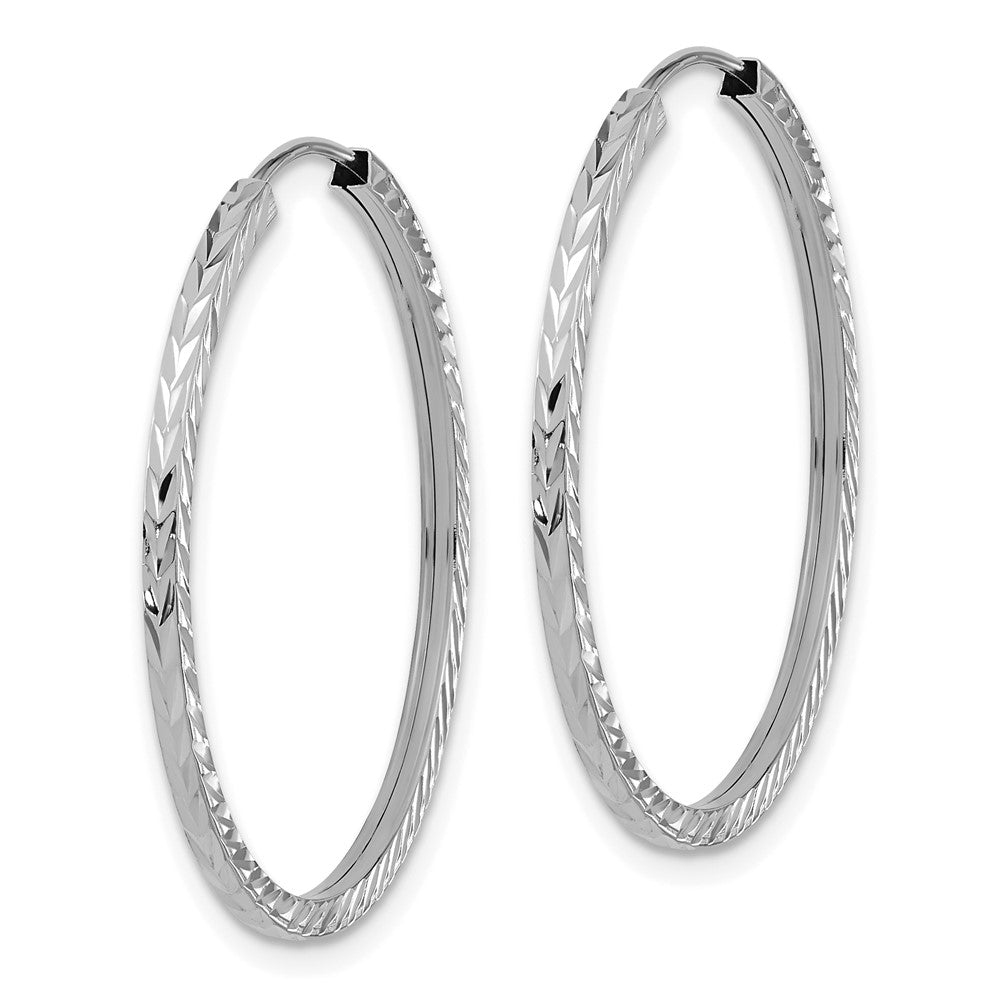14k White Gold 1.35mm Diamond-cut Square Tube Endless Hoop Earrings