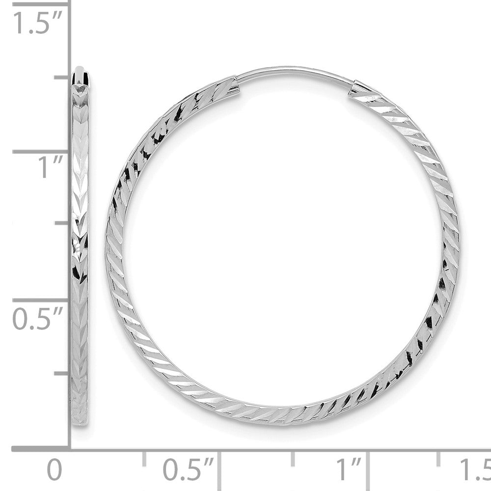 14k White Gold 1.35mm Diamond-cut Square Tube Endless Hoop Earrings