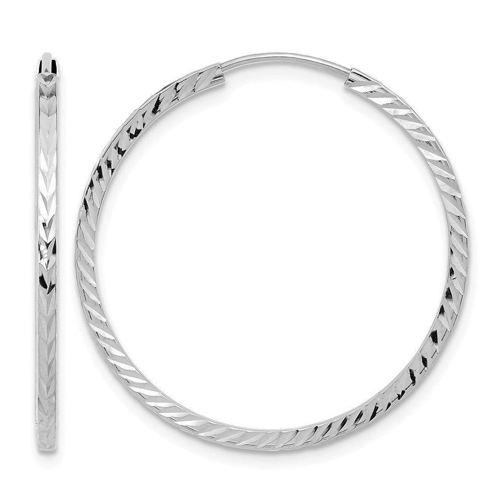 14k White Gold 1.35mm Diamond-cut Square Tube Endless Hoop Earrings