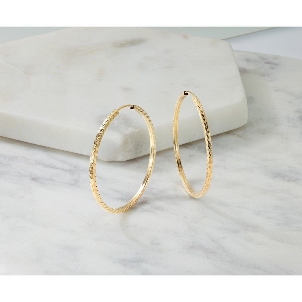 14k 1.35mm Diamond-cut Square Tube Endless Hoop Earrings