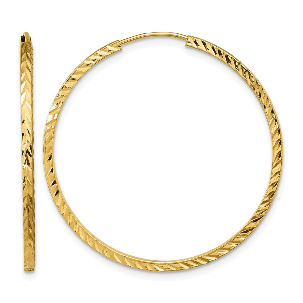 14k 1.35mm Diamond-cut Square Tube Endless Hoop Earrings