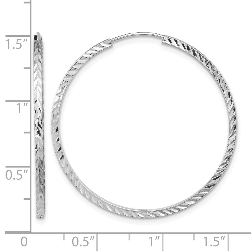 14k White Gold 1.35mm Diamond-cut Square Tube Endless Hoop Earrings