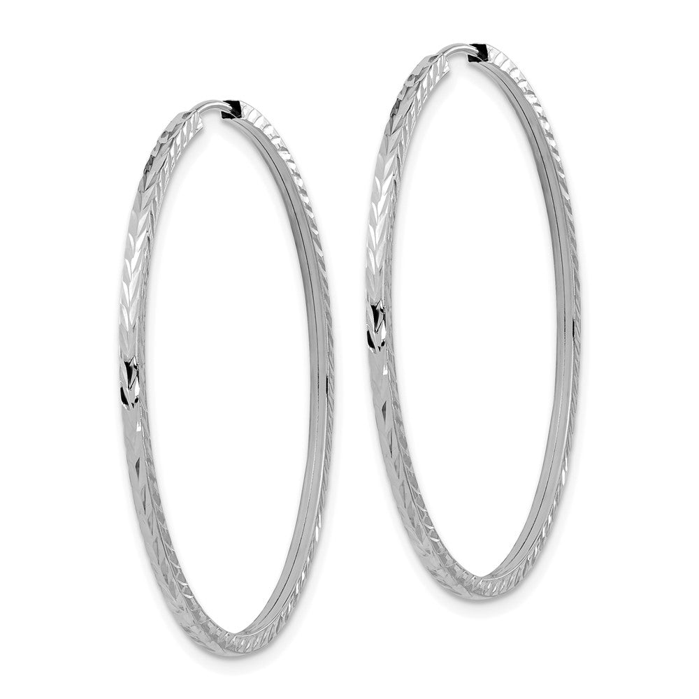 14k White Gold 1.35mm Diamond-cut Square Tube Endless Hoop Earrings