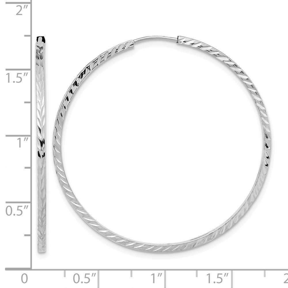 14k White Gold 1.35mm Diamond-cut Square Tube Endless Hoop Earrings