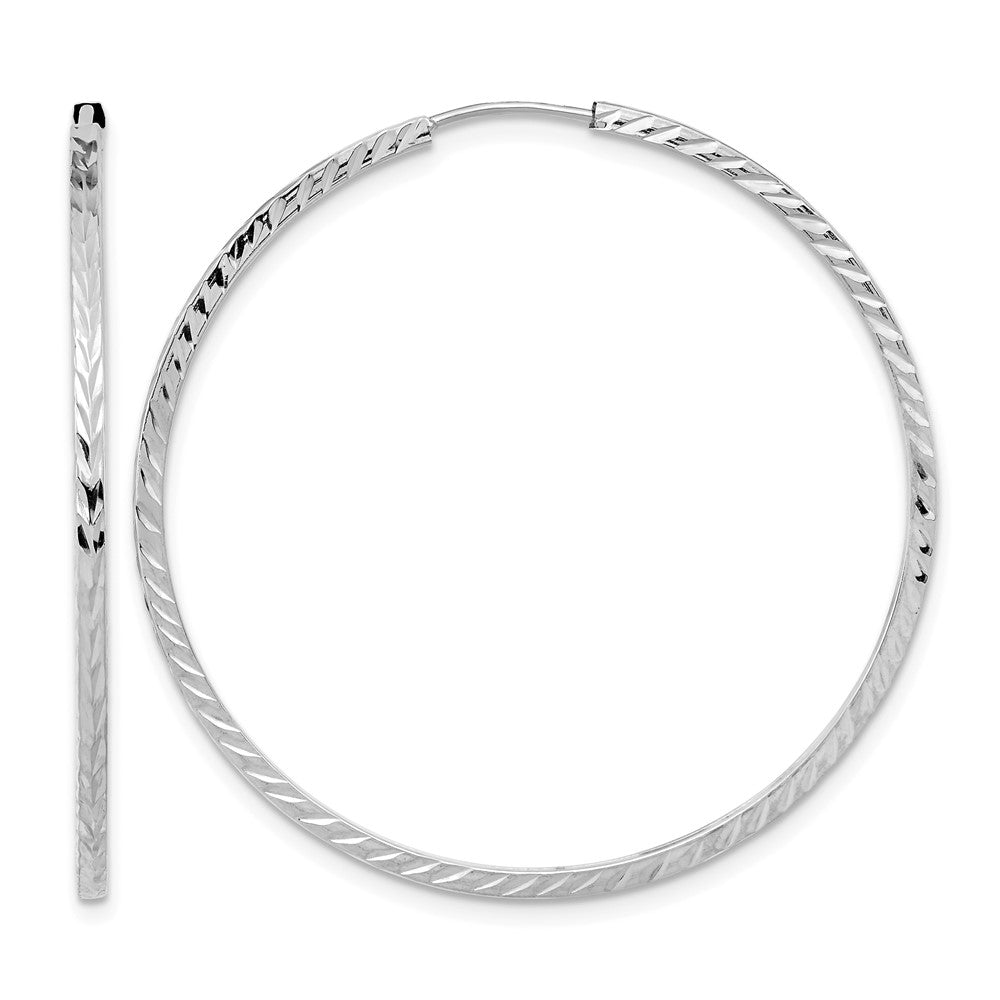 14k White Gold 1.35mm Diamond-cut Square Tube Endless Hoop Earrings