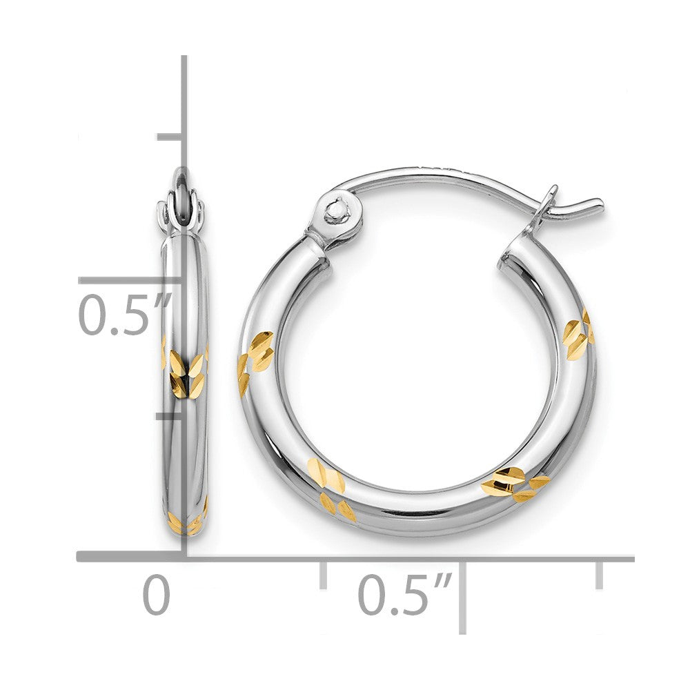 14k White Gold and Yellow Rhodium D/C Hoop Earrings