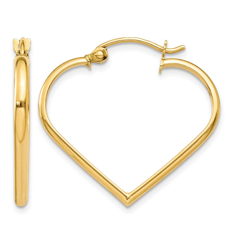14k Polished 2mm Heart Hoop Earrings