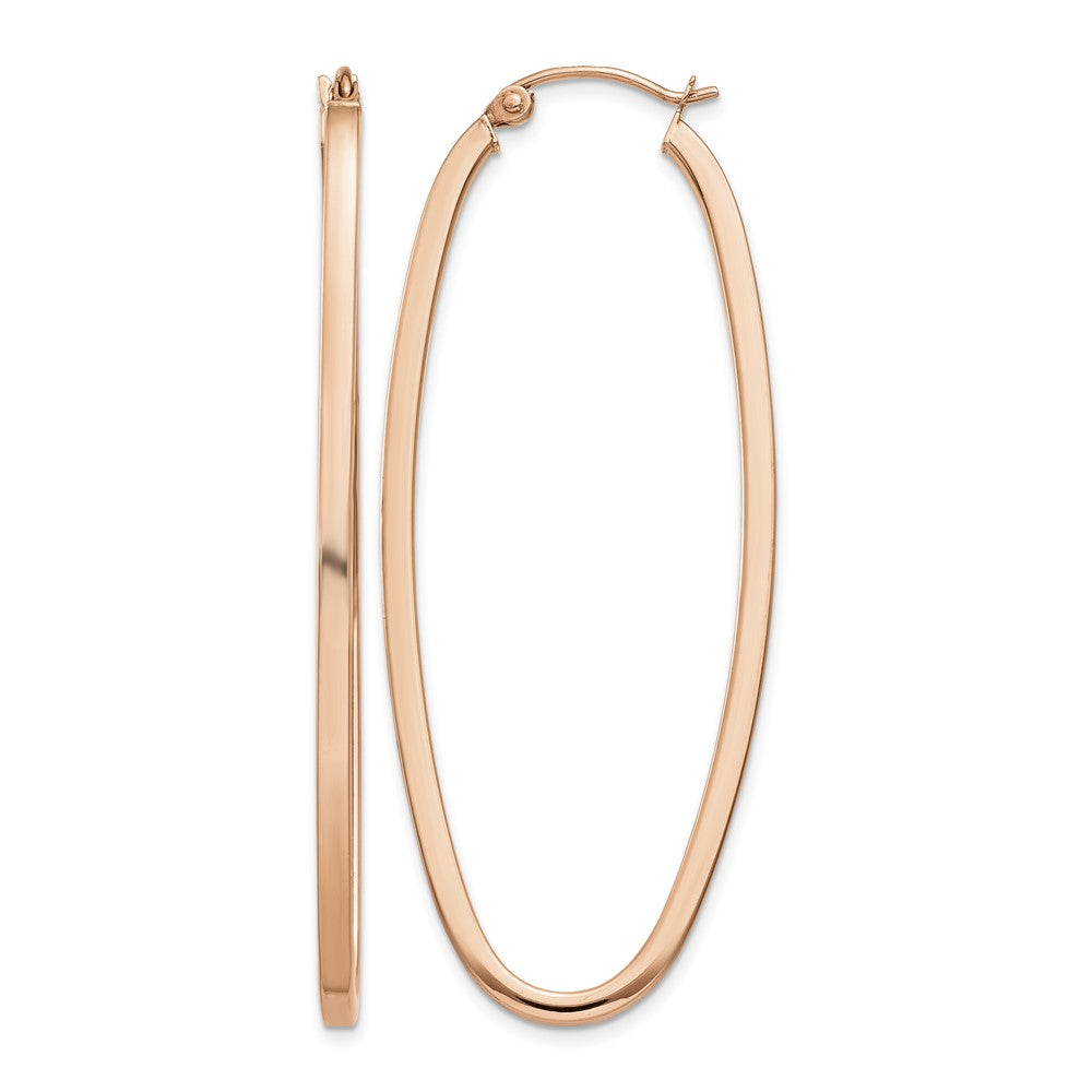 14k Rose 2mm Square Tube Oval Hoop Earrings