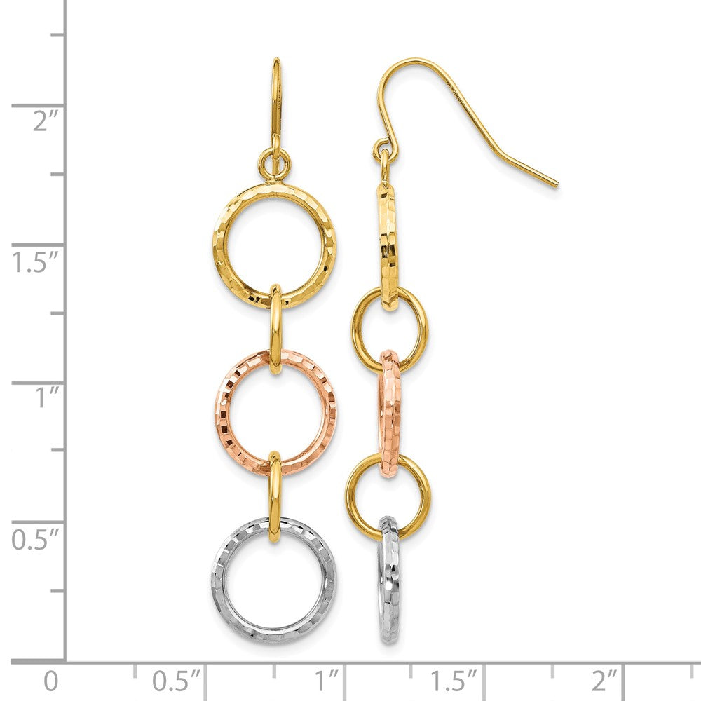 14k Tri-Color Diamond Cut Circle Dangle Earrings