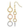 14k Tri-Color Diamond Cut Circle Dangle Earrings