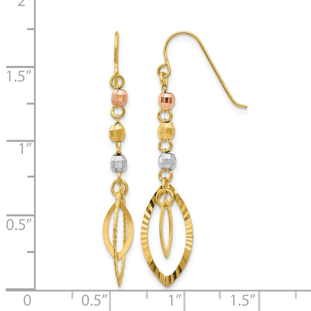 14K Tri-Color Diamond-cut Bead Oval Dangle Earrings