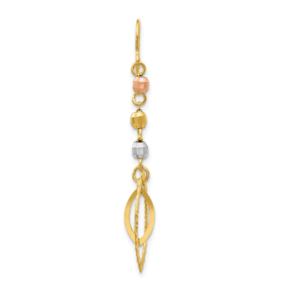 Single 14K Tri-Color Diamond-cut Bead Oval Dangle Earring