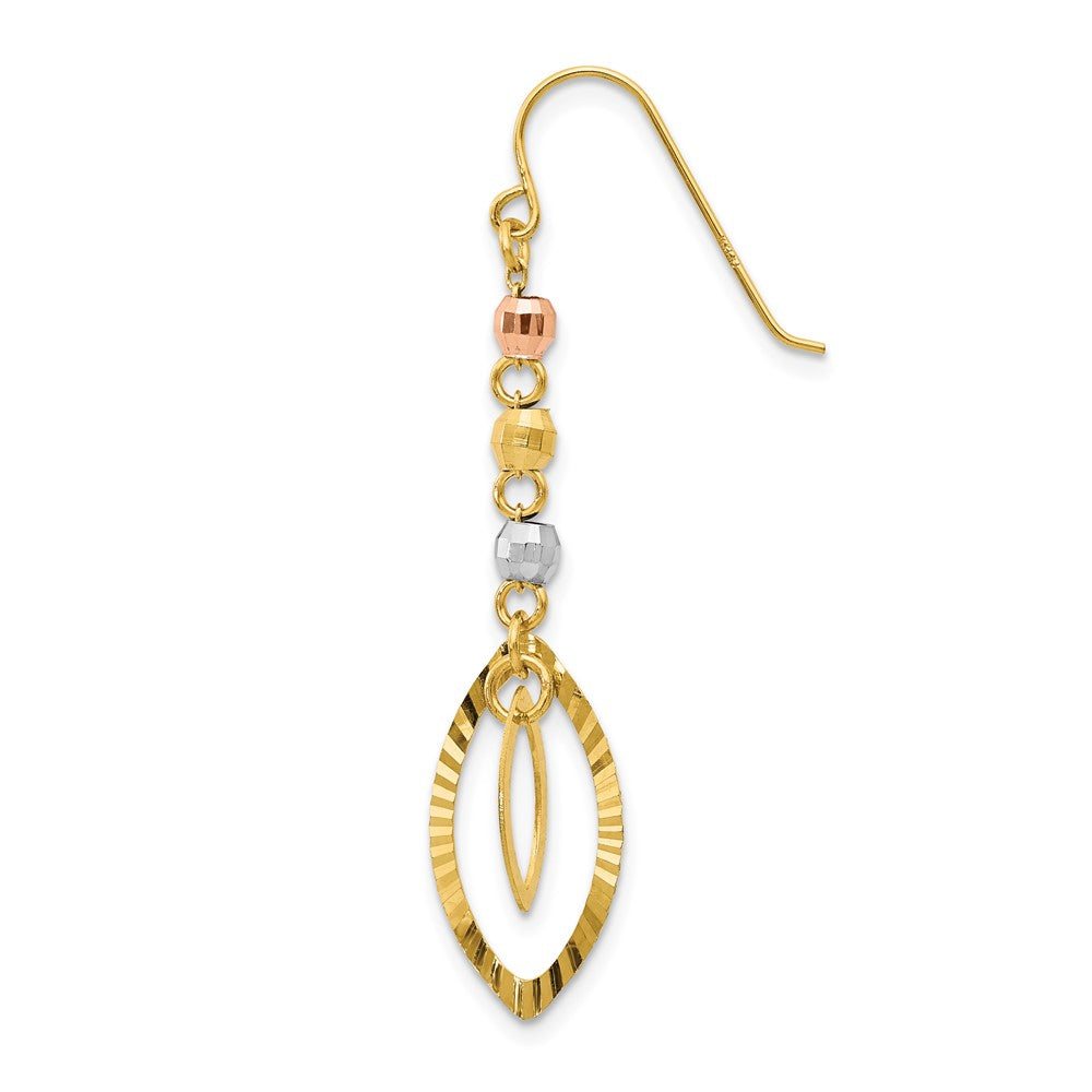 Single 14K Tri-Color Diamond-cut Bead Oval Dangle Earring