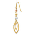Single 14K Tri-Color Diamond-cut Bead Oval Dangle Earring