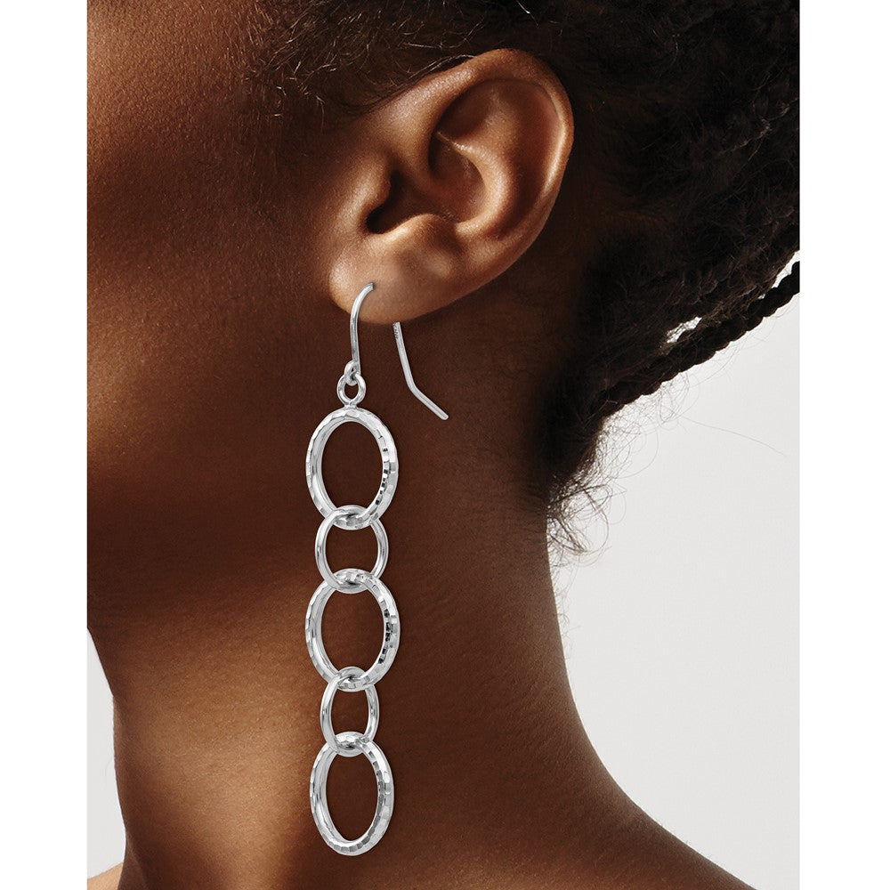 14k White Gold Diamond Cut Circle Dangle Earrings