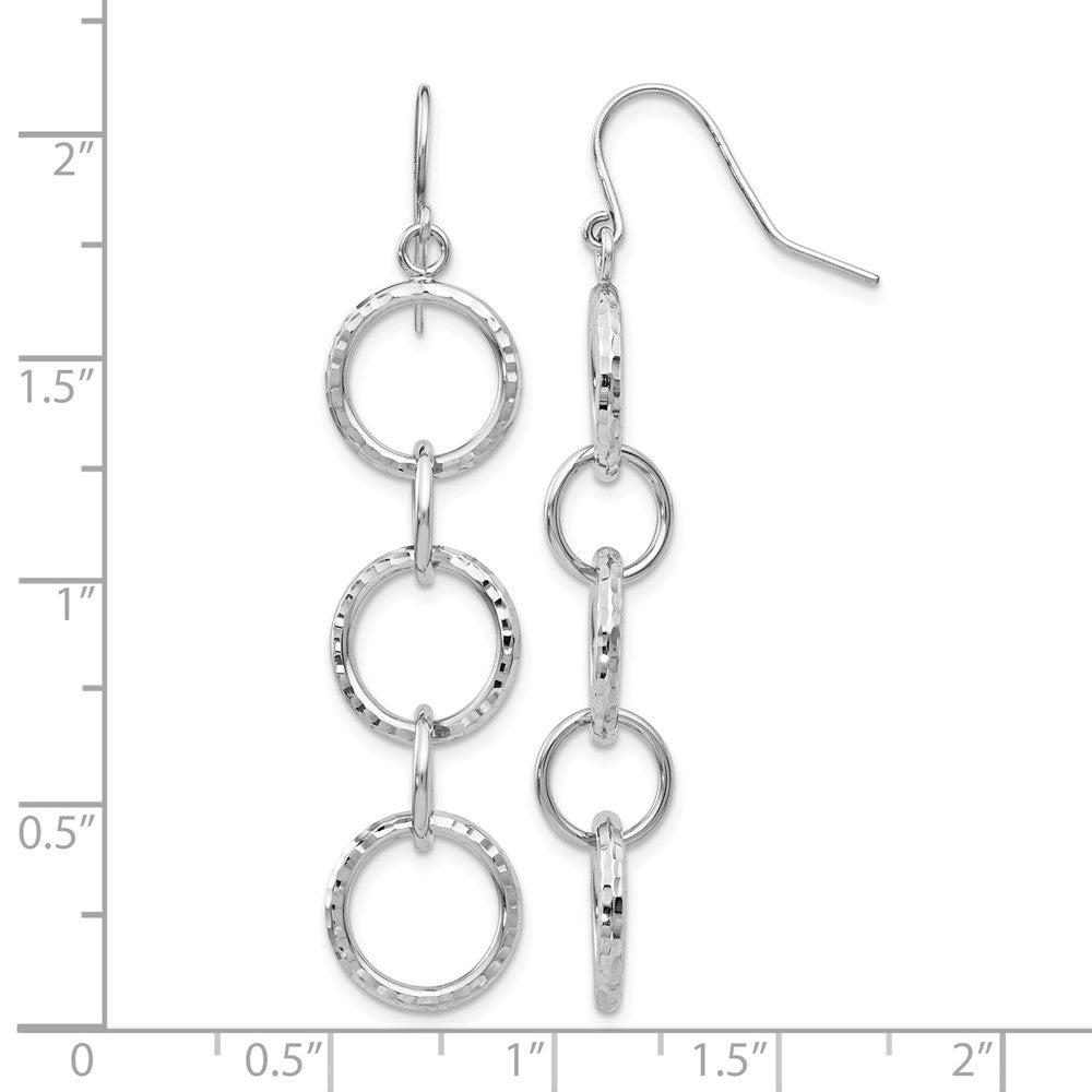 14k White Gold Diamond Cut Circle Dangle Earrings