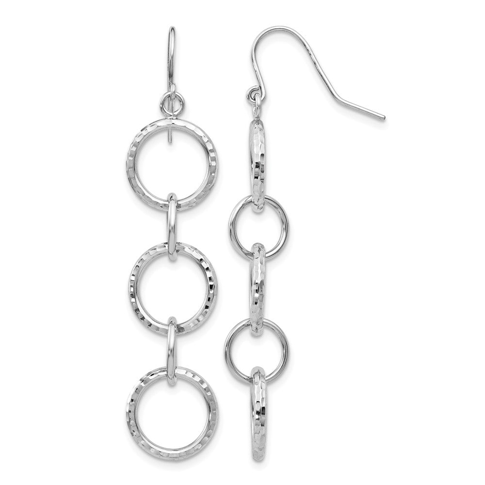 14k White Gold Diamond Cut Circle Dangle Earrings