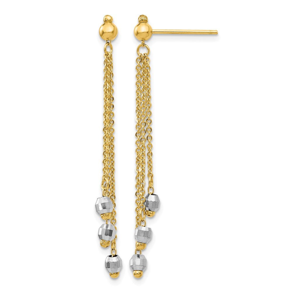 14K Two-tone Cable Chain Faceted Bead Earrings