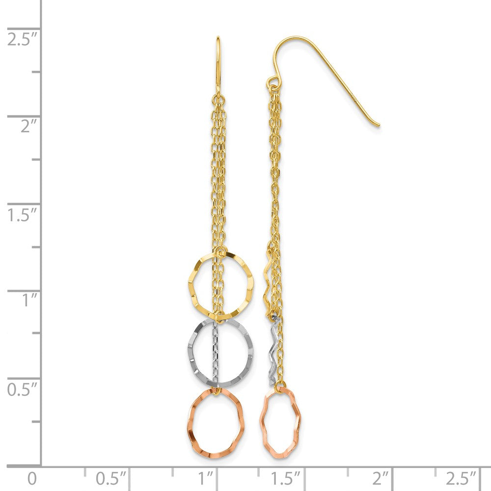 14K Tri-Color Faceted Circle Earrings
