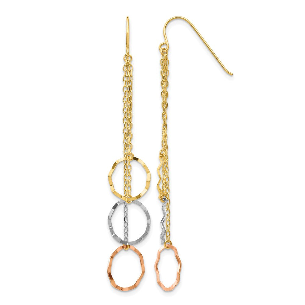 14K Tri-Color Faceted Circle Earrings
