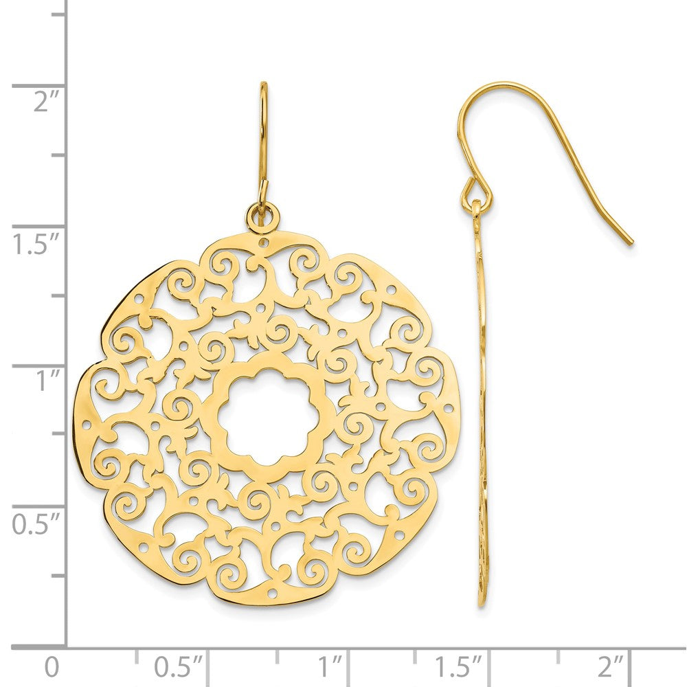 14K Fancy Lace Filigree Dangle Earrings
