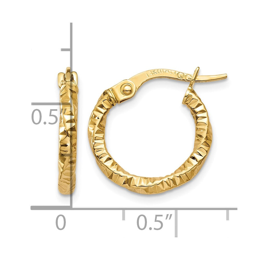 14K Polished and Textured Hoop Earrings