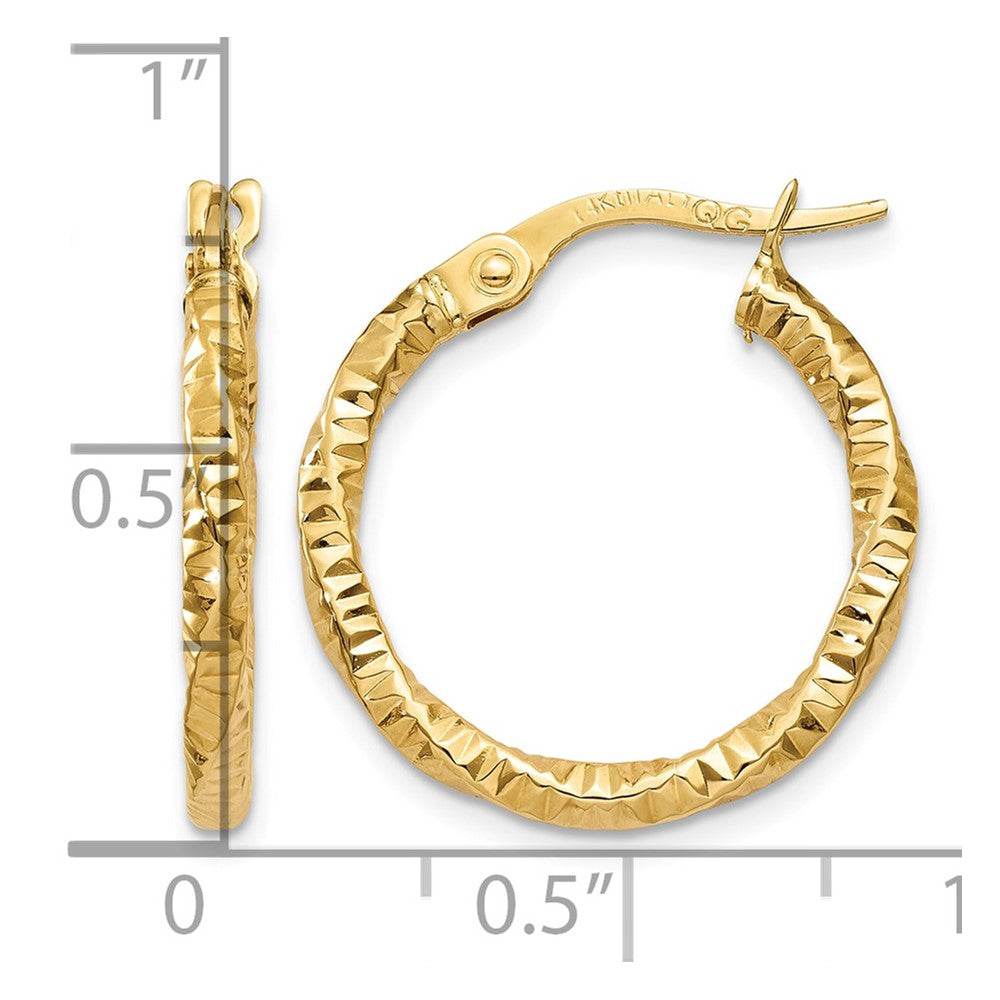 14K Polished and Textured Hoop Earrings