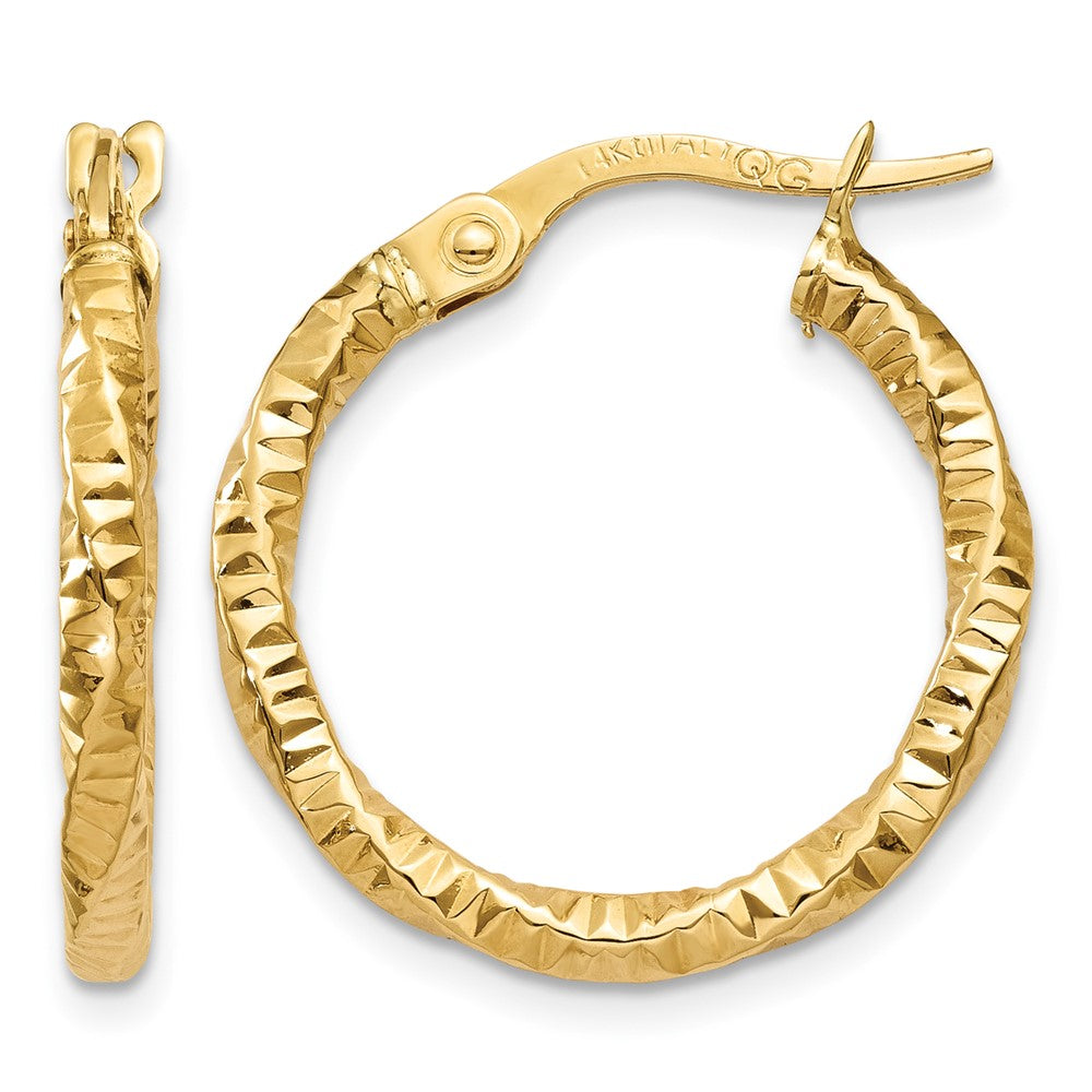 14K Polished and Textured Hoop Earrings