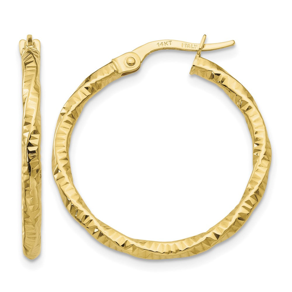 14K Polished and Textured Hoop Earrings