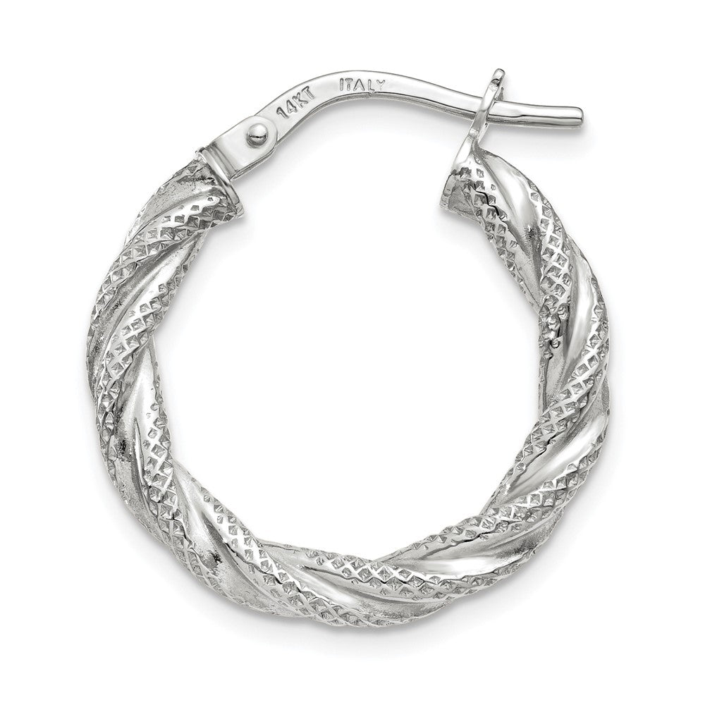 Single 14K White Gold Twisted Textured Hoop Earring