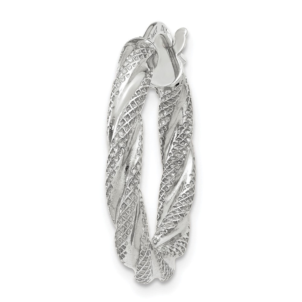 Single 14K White Gold Twisted Textured Hoop Earring