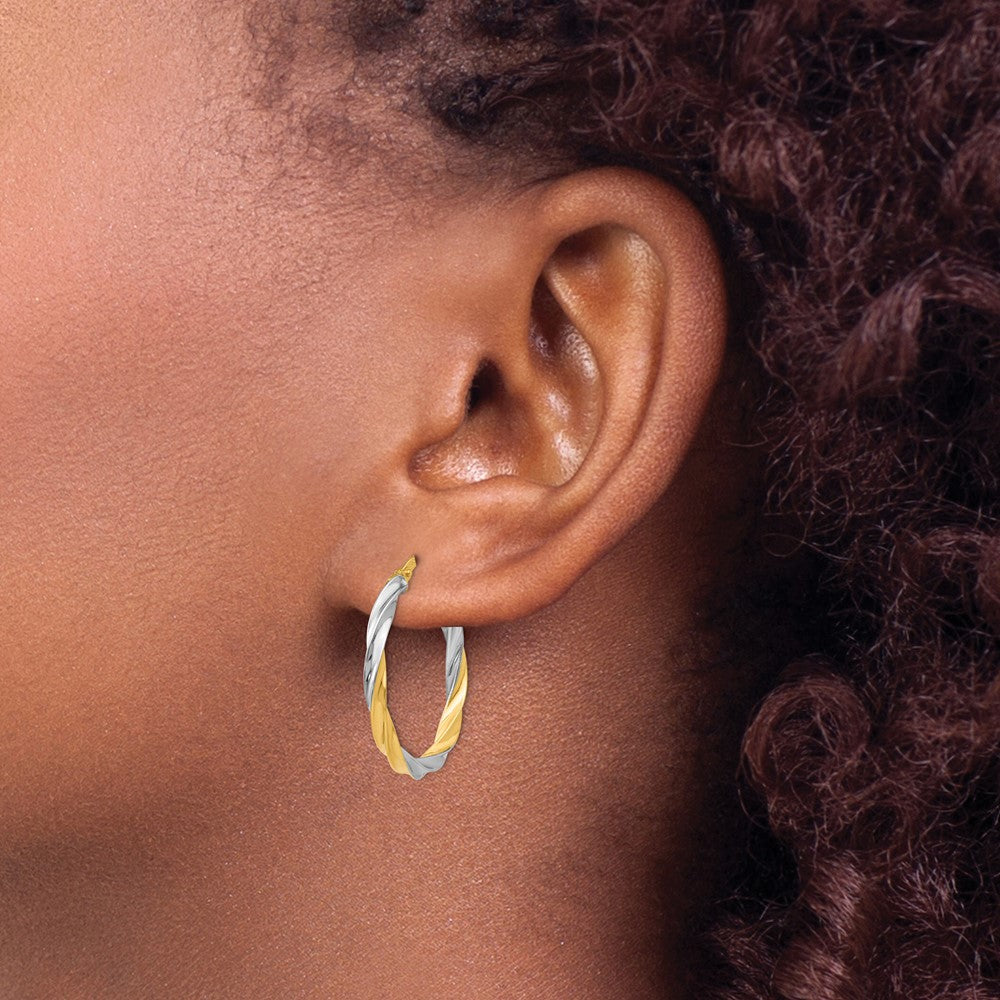 14k & Rhodium Twisted Hoop Earrings