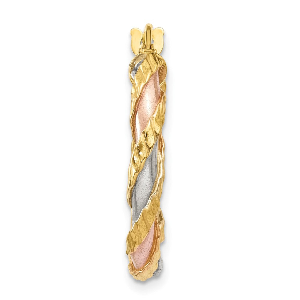 Single 14K with White & Rose Rhodium Textured Twisted Hoop Earring