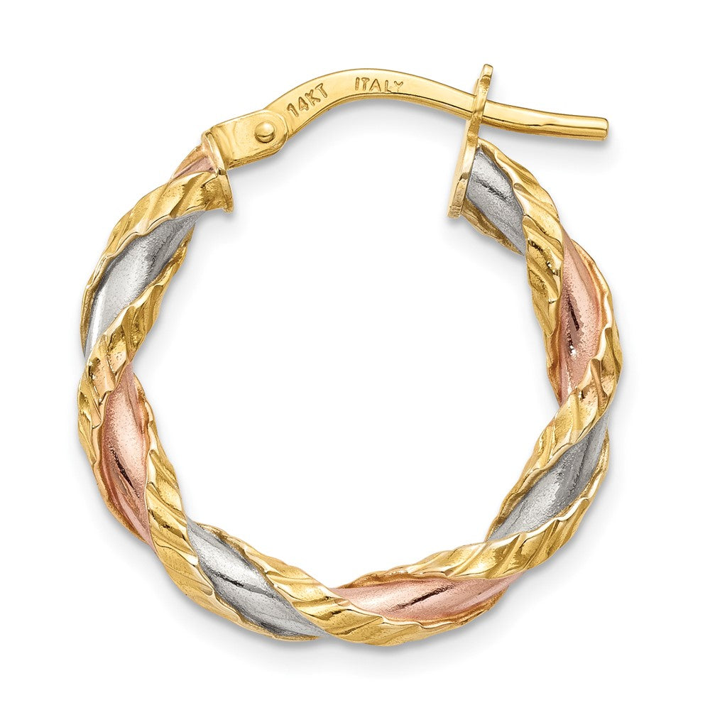 Single 14K with White & Rose Rhodium Textured Twisted Hoop Earring