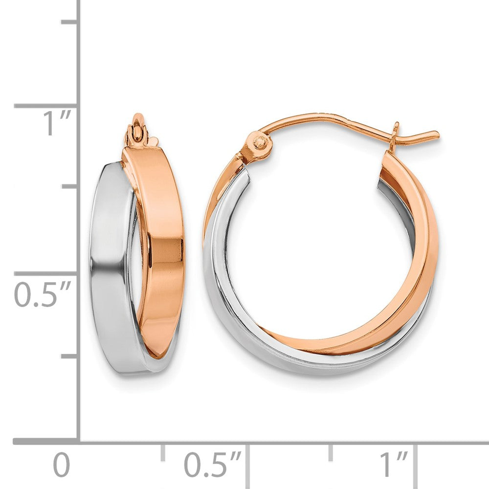 14k Rose and White Gold Polished Oval Hoop Earrings