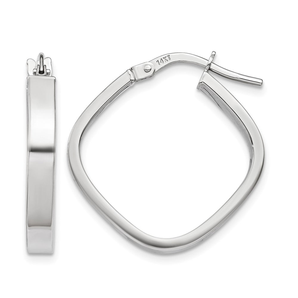 14K White Gold Flat Edge Square Hoop Earrings