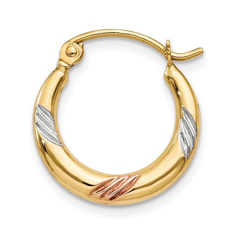Single 14k & White & Rose Rhodium Polished & Textured Hoop Earring