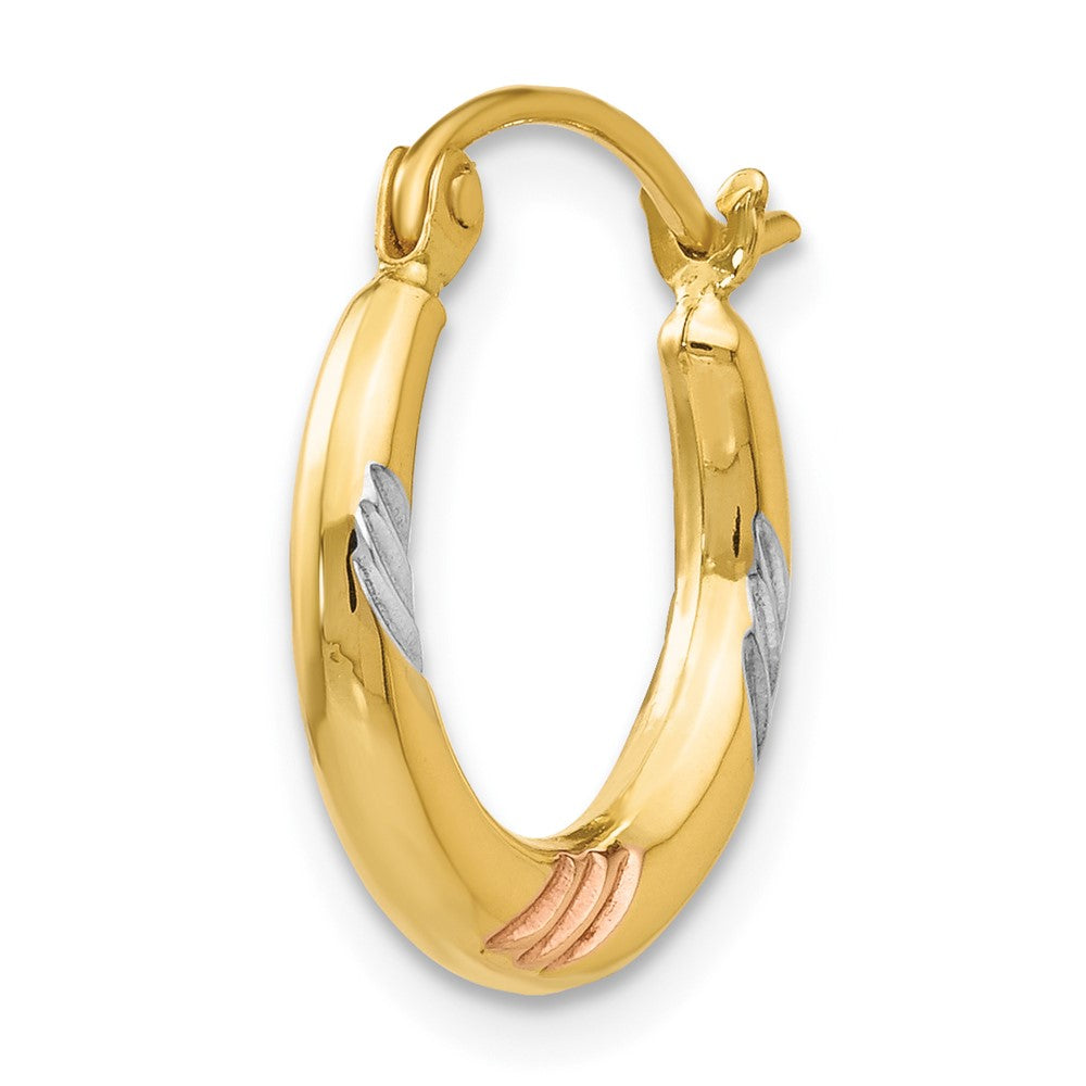 Single 14k & White & Rose Rhodium Polished & Textured Hoop Earring