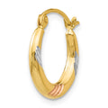 Single 14k & White & Rose Rhodium Polished & Textured Hoop Earring