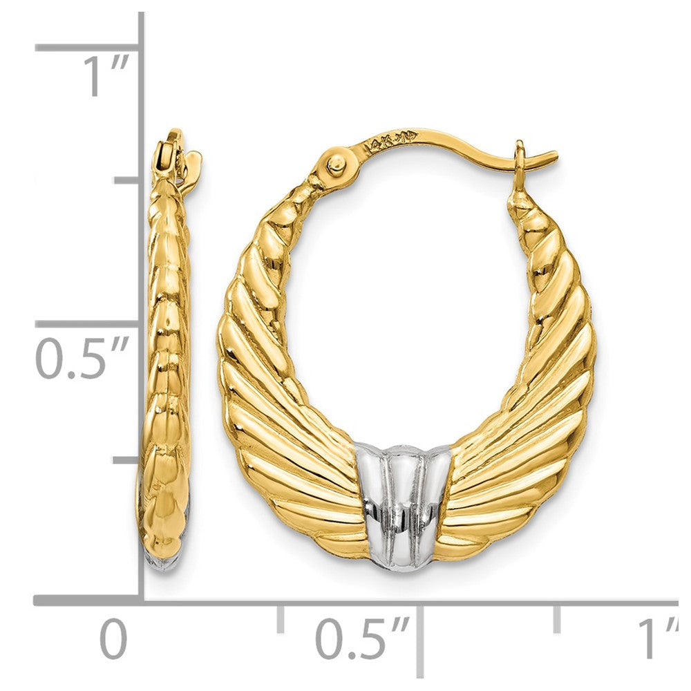 14k & Rhodium Polished and Textured Hoop Earrings