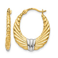 14k & Rhodium Polished and Textured Hoop Earrings