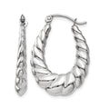 14k White Gold Polished and Textured Oval Hoop Earrings