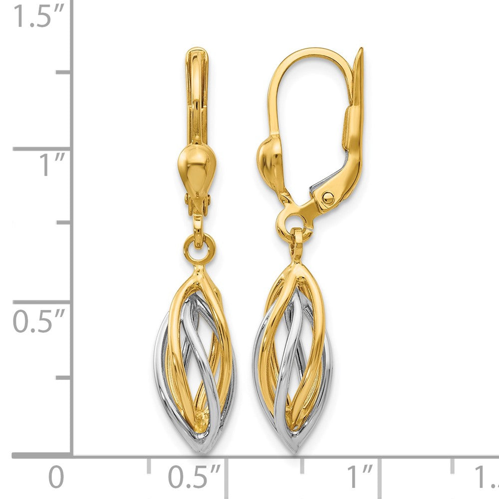14K Two-Tone Polished Dangle Leverback Earrings