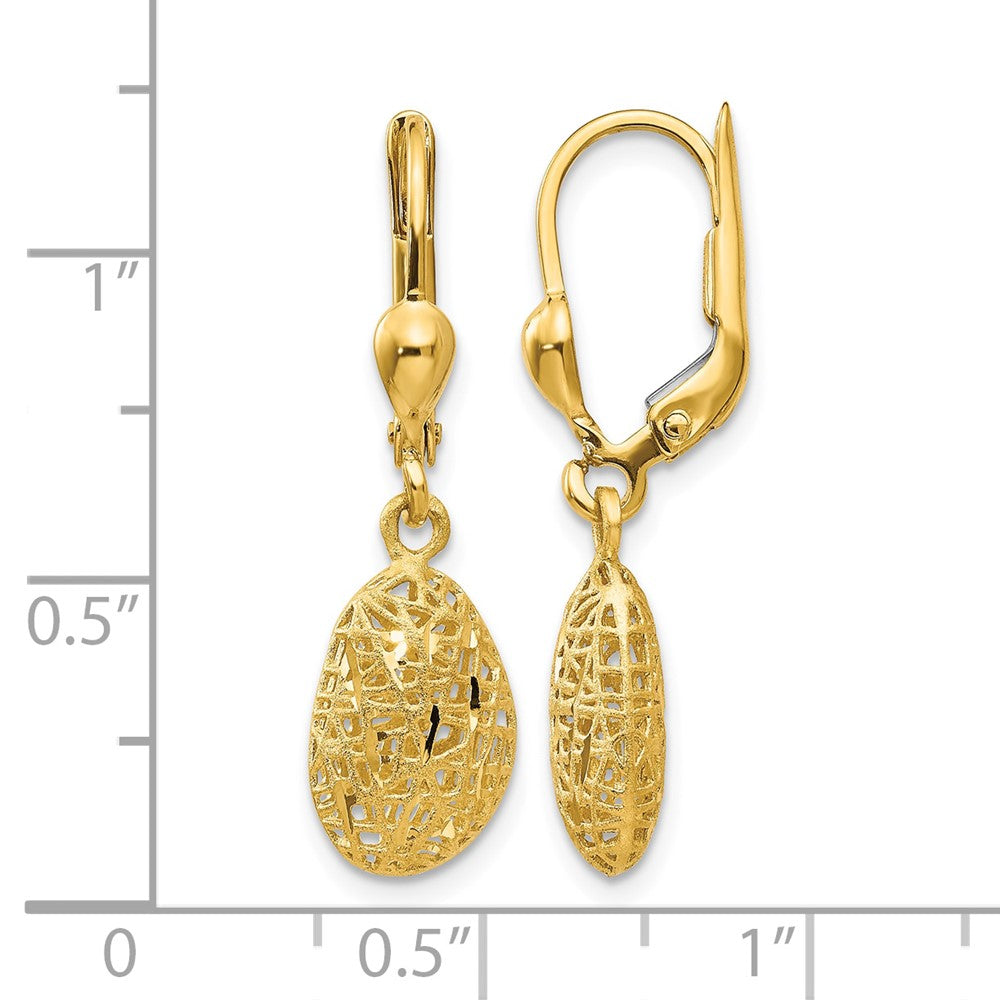 14K Gold Polished Diamond-cut Satin Puff Dangle Leverback Earrings