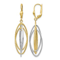 14K Two-Tone Textured and Polished Dangle Leverback Earrings