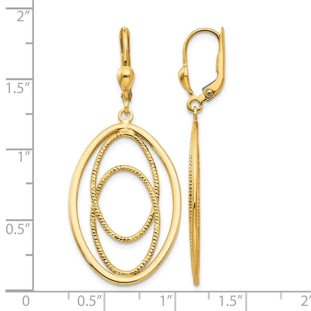 14K Gold Textured and Polished Dangle Leverback Earrings